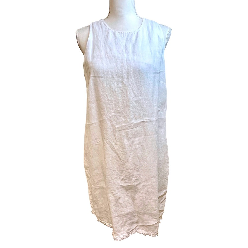 TOMMY BAHAMA White Linen Dress Sz M Fringe Coastal Beachy Travel Summer Shower
